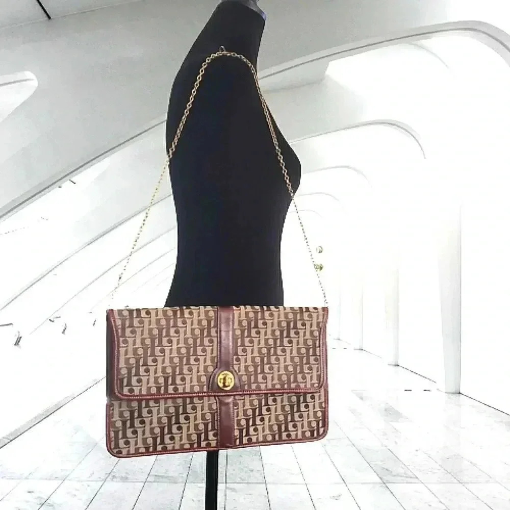 Vintage Gold Chain Canvas Crossbody Envelope Leather Shoulder  Handbag